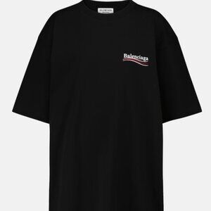 BALENCIAGA Oversized Logo Print Black T-Shirt Vuitton YSL Laurent Gucci LARGE